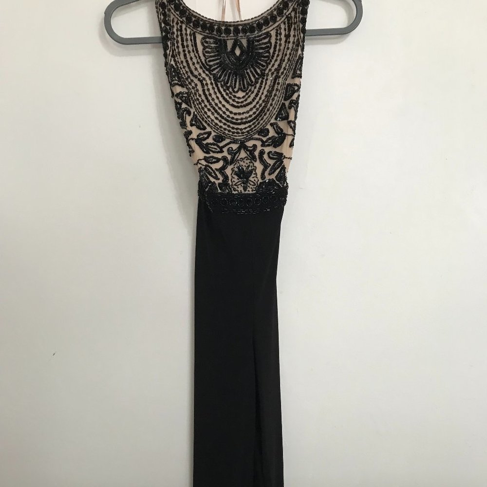 Adrianna Papell Black Beaded Halter Jumpsuit Size 4